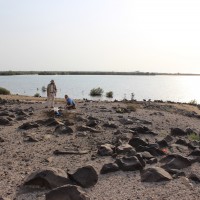 Test trench at eroded shell midden near Al Birk